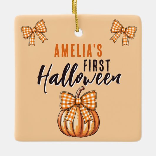 Baby's First Halloween Pumpkin Bow Keramikornament (Vorderseite)