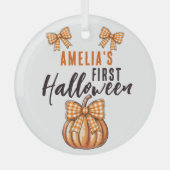 Baby's First Halloween Pumpkin Bow Ornament Aus Glas (Vorderseite)