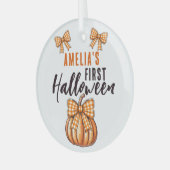 Baby's First Halloween Pumpkin Bow Ornament Aus Glas (Vorderseite links)