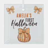 Baby's First Halloween Pumpkin Bow Ornament Aus Glas (Vorderseite)