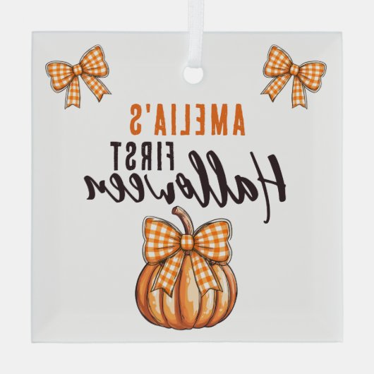 Baby's First Halloween Pumpkin Bow Ornament Aus Glas (Rückseite)