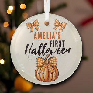 Baby's First Halloween Pumpkin Bow Ornament Aus Glas