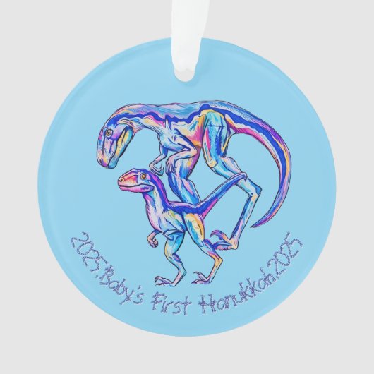 Baby's First Hanukkah 2025 Boy Dino Velociraptor Ornament (Vorderseite)