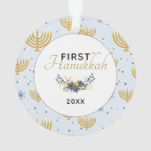 Baby's First Hanukkah | Datiert Keepake Blue & Gol Ornament (Rückseite)