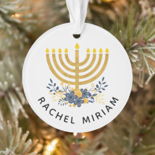 Baby's First Hanukkah Datiert Keepake Blue & Gol Ornament