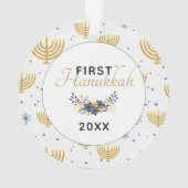 Baby's First Hanukkah | Datiert Keepake Blue & Gol Ornament (Rückseite)