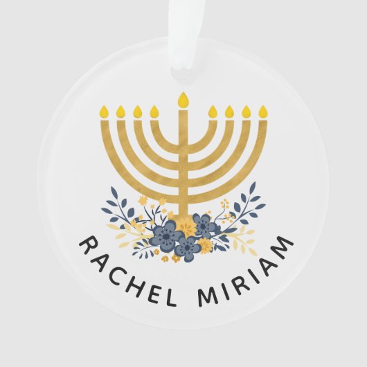 Baby's First Hanukkah | Datiert Keepake Blue & Gol Ornament (Vorderseite)