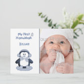 Baby's First Hanukkah, Pinguin, Foto Card Einladung (Stehend Vorderseite)