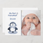 Baby's First Hanukkah, Pinguin, Foto Card Einladung (Vorne/Hinten)