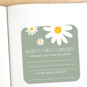Baby's first Library Baby Shower Quadratischer Aufkleber