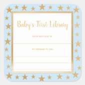 Baby's First Library Buchzeichen, blaue Goldstars Quadratischer Aufkleber (Vorderseite)