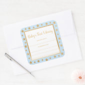 Baby's First Library Buchzeichen, blaue Goldstars Quadratischer Aufkleber (Umschlag)
