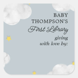 Baby's First Library Buchzeichen Blue Gray Clouds Quadratischer Aufkleber