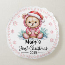 Baby's First Xmas 2025 Runde Kissen - Personalisie