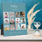 Baby's First Year Foto Collage Birth Stats Blue Fotoplatte (Seite)
