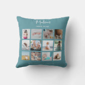 Baby's First Year Foto Collage Birth Stats Blue Kissen (Rückseite)