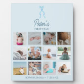 Baby's First Year Fotos Birth Stats Blue Bow Fotoplatte (Vorderseite)
