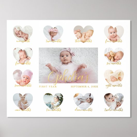 Baby's First Year Heart Foto Keepake Collage Foliendrucke (Vorderseite)