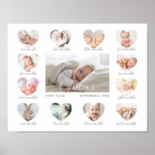 Baby's First Year Heart Foto Keepake Collage Poster (Vorne)