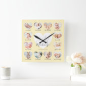 Baby's First Year Heart Foto Keepake Collage Quadratische Wanduhr (Zuhause)