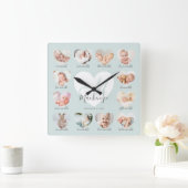 Baby's First Year Heart Foto Keepake Collage Quadratische Wanduhr (Zuhause)