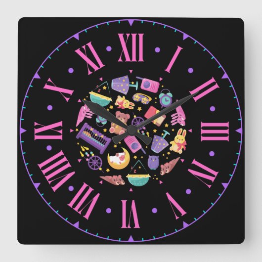 Babys Formen & Icons Roman Numerals Quadratische Wanduhr (Vorderseite)