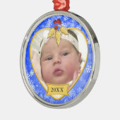 Baby's Foto Keepake Gold Blue Snowy Weihnachten Ornament Aus Metall (Links)