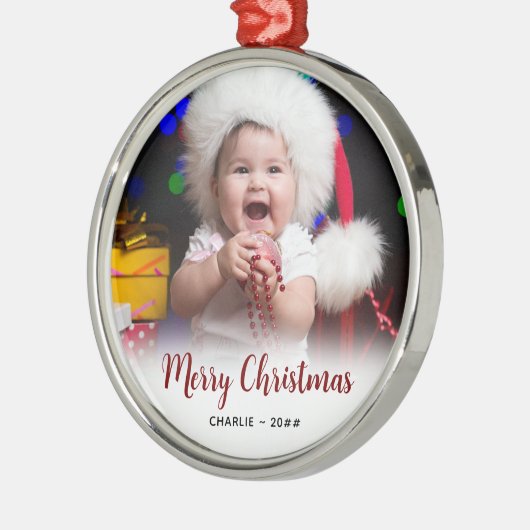 Baby's Foto und Text Christmas Keepake Ornament Aus Metall (Links)