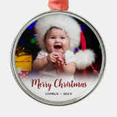 Baby's Foto und Text Christmas Keepake Ornament Aus Metall (Vorne)