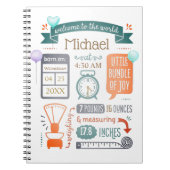 Babys Geburtsankündigung Aquamarin Blue, Orange Notizblock (Vorderseite)