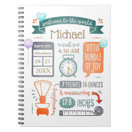 Babys Geburtsankündigung Aquamarin Blue, Orange Notizblock