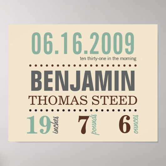 Babys Geburtsdatum Details Poster - Sand & Sea (Vorne)