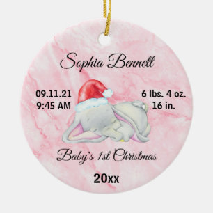 Baby's Girl First Christmas Elephant Custom Foto Keramik Ornament