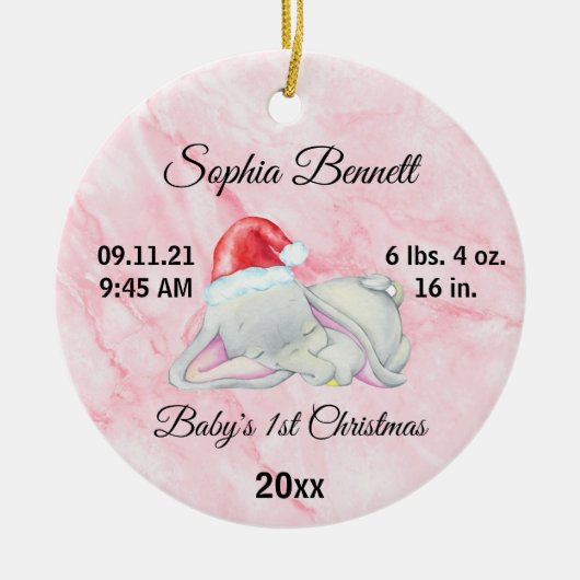 Baby's Girl First Christmas Elephant Custom Foto Keramik Ornament (Vorne)