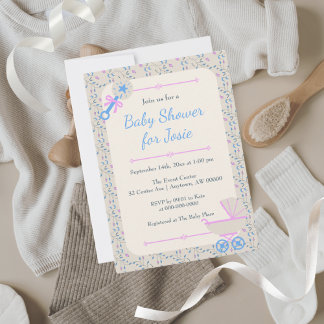 Baby's Grace Blue and Pink Baby Dusche Einladung