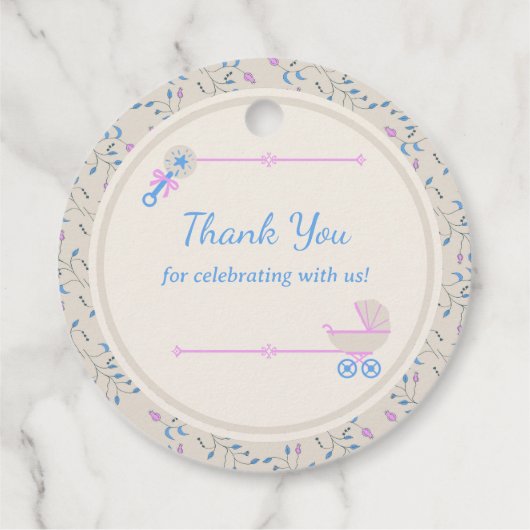 Baby's Grace Blue and Pink Baby Dusche Geschenkanhänger (Rückseite)