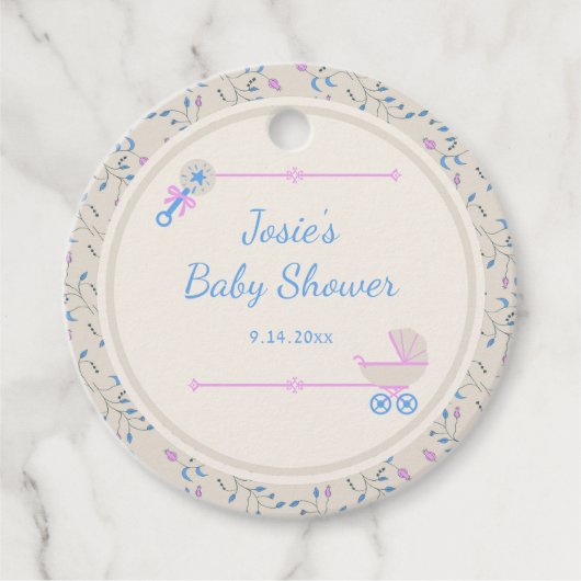 Baby's Grace Blue and Pink Baby Dusche Geschenkanhänger (Vorderseite)