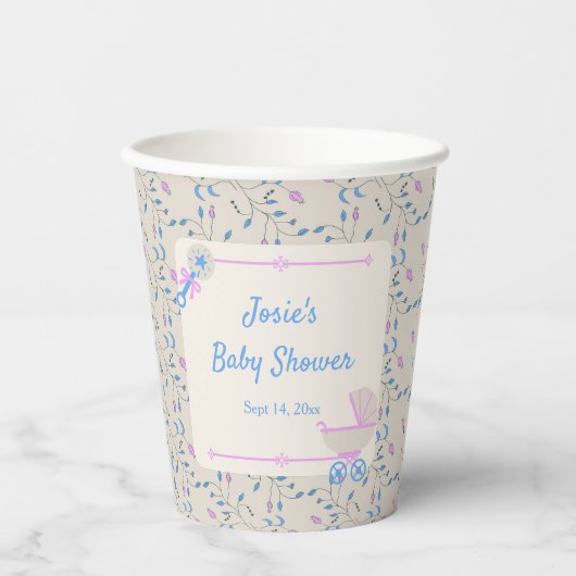 Baby's Grace Blue and Pink Baby Dusche Pappbecher (Vorderseite)