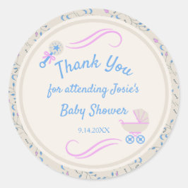 Baby's Grace Blue and Pink Baby Dusche Runder Aufkleber