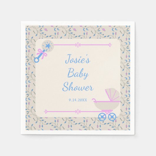 Baby's Grace Blue and Pink Baby Dusche Serviette (Vorderseite)