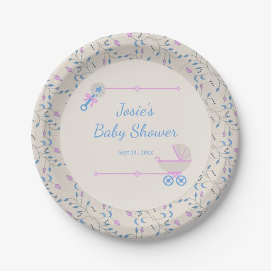 Baby's Grace Blue and Pink Pappteller (Vorderseite)