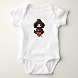 Baby's Halloween-Hexe & Katzen. Bearbeitbarer Name Baby Strampler