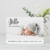 Babys Hello überlagert Foto modern minimalistisch Ankündigung (Stehend Vorderseite)