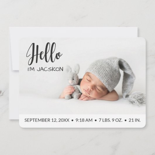 Babys Hello überlagert Foto modern minimalistisch Ankündigung (Vorderseite)