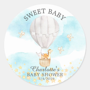 Babys Hot Air Balloon Ride Baby Dusche Runder Aufkleber