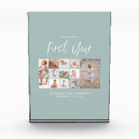 Babys im ersten Jahr Foto Collage Skript blau