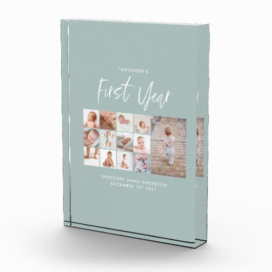 Babys im ersten Jahr Foto Collage Skript blau (Rechts)