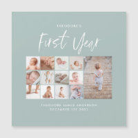 Babys im ersten Jahr Foto Collage Skript blau