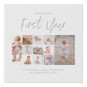 Babys im ersten Jahr Foto Collage Skript blau mode Künstlicher Leinwanddruck