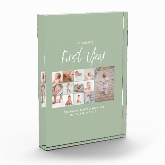 Babys im ersten Jahr Foto Collage Skript grün (Links)